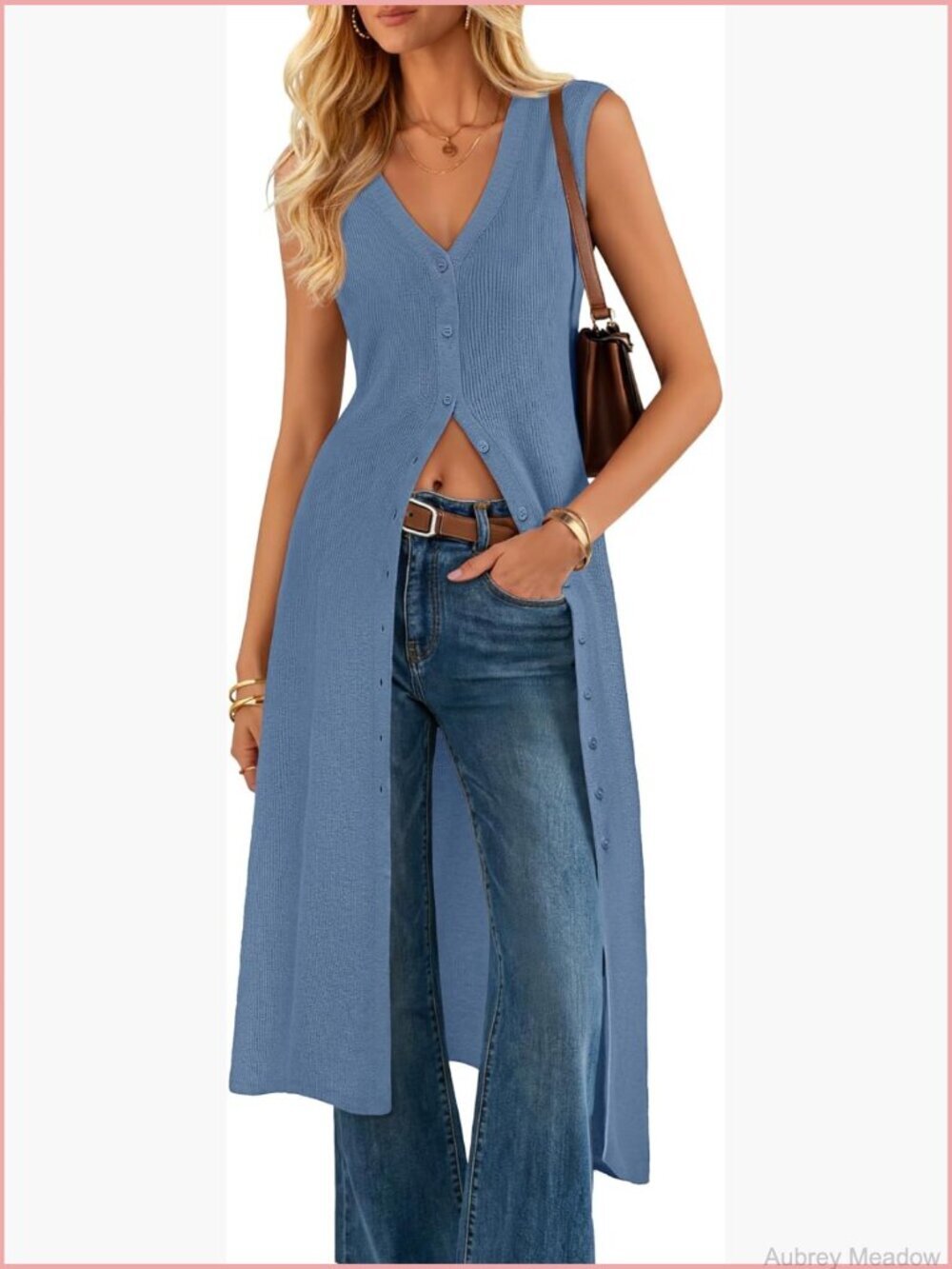 Sleeveless Long Cardigan Sweater V-Neck Button Knit Duster Vest Beach Cover Up